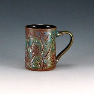 Shiny Green-Glaze Mug with Texture Divots
