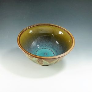 Serving Bowl with Leaf Design and Turquoise Interior